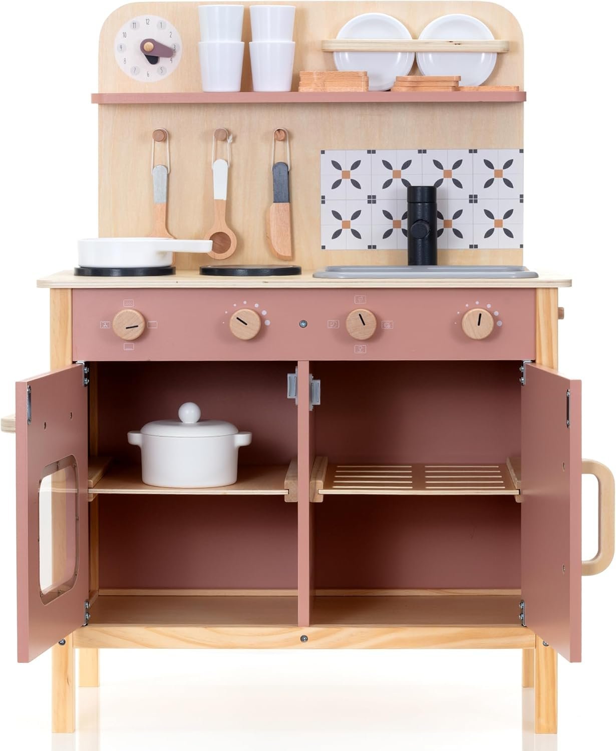 Wooden Pretend Play Kitchen Set with Accessories - Image 2